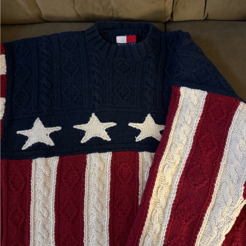 Tommy Hilfiger Men's Stars and Stripes Long Sleeve Wool Sweater